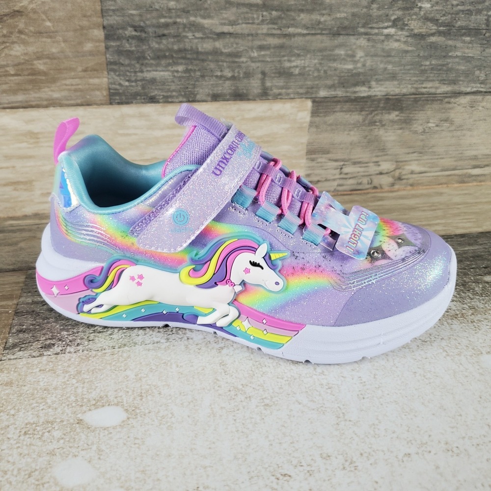 Skechers S-Lights Unicorn Chaser Kids Shoes Sz 1 Lavender Multi Comfort Sneakers